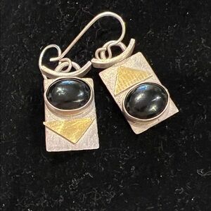 80s vintage Sterling Silver , 22kt gold , and onyx Earrings
